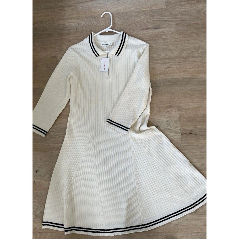 Lucky Brand Womens Shirt Dress XL Ivory Knit Knee Length Sporty Athleisure NWT